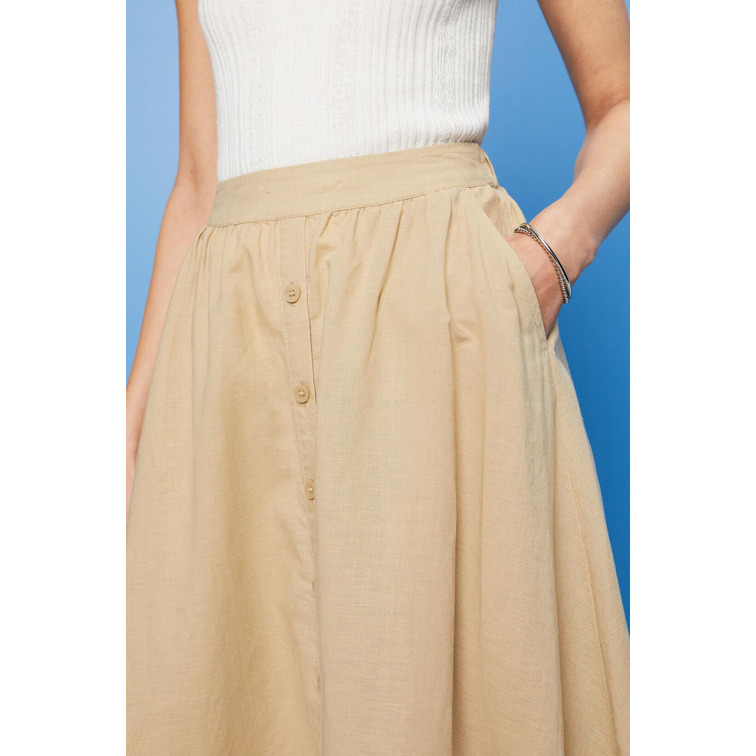 FALDA MIDI EN MEZCLA DE LINO Y ALGODÓN MUJER ESPRIT