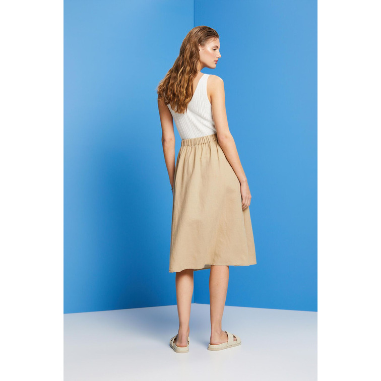 FALDA MIDI EN MEZCLA DE LINO Y ALGODÓN MUJER ESPRIT