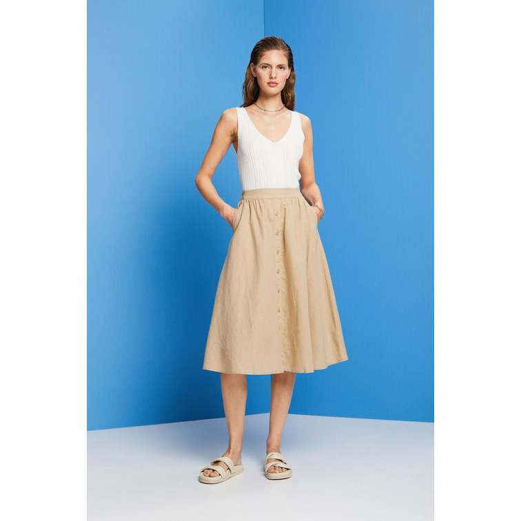 FALDA MIDI EN MEZCLA DE LINO Y ALGODÓN MUJER ESPRIT
