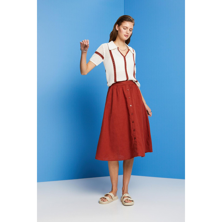 FALDA MIDI EN MEZCLA DE LINO Y ALGODÓN MUJER ESPRIT