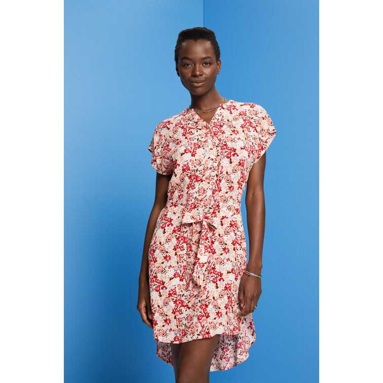 VESTIDO CON CINTURÓN Y EFECTO CREPÉ MUJER ESPRIT