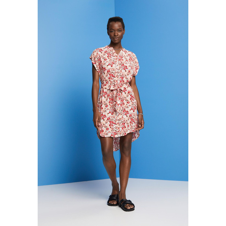 VESTIDO CON CINTURÓN Y EFECTO CREPÉ MUJER ESPRIT