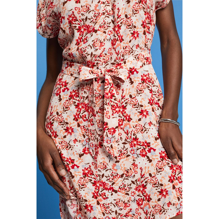 VESTIDO CON CINTURÓN Y EFECTO CREPÉ MUJER ESPRIT