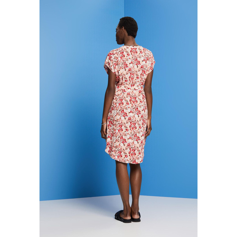 VESTIDO CON CINTURÓN Y EFECTO CREPÉ MUJER ESPRIT