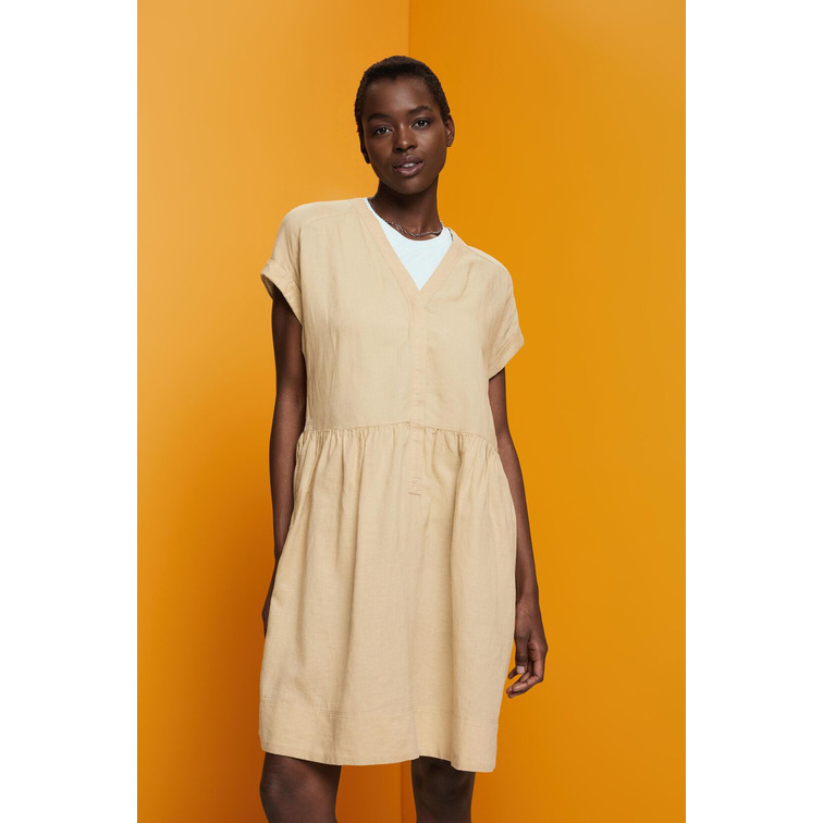 VESTIDO EN MEZCLA DE ALGODÓN Y LINO MUJER ESPRIT