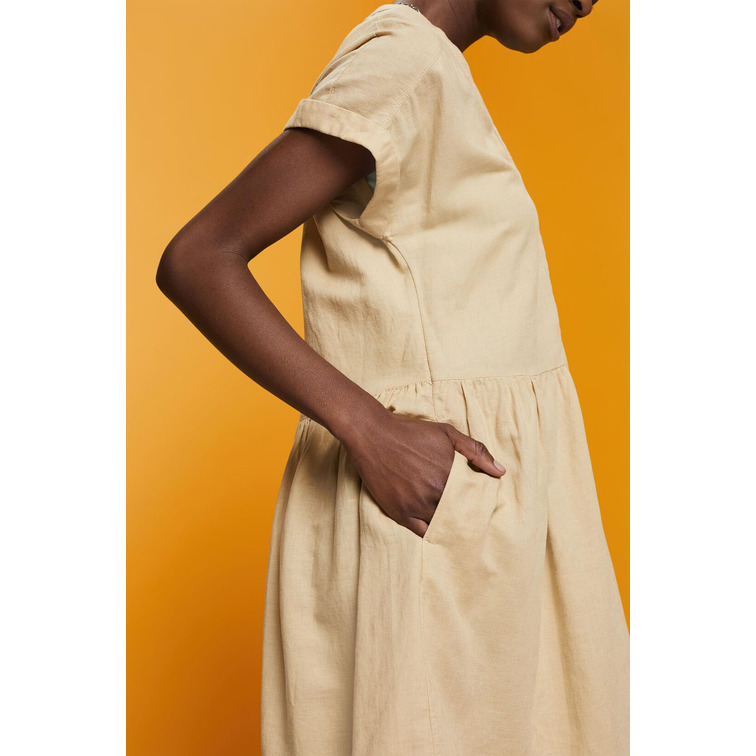 VESTIDO EN MEZCLA DE ALGODÓN Y LINO MUJER ESPRIT