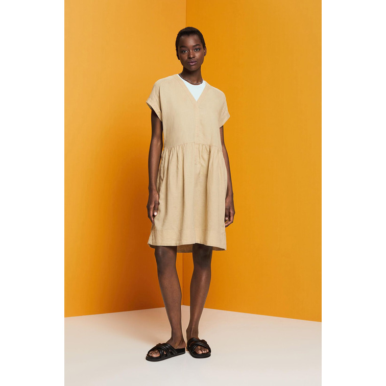 VESTIDO EN MEZCLA DE ALGODÓN Y LINO MUJER ESPRIT