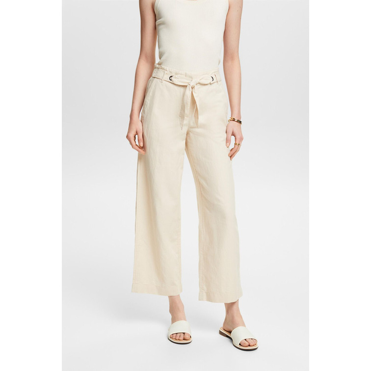 PANTALÓN CULOTTE CROP EN MEZCLA DE ALGODÓN Y LINO MUJER ESPRIT