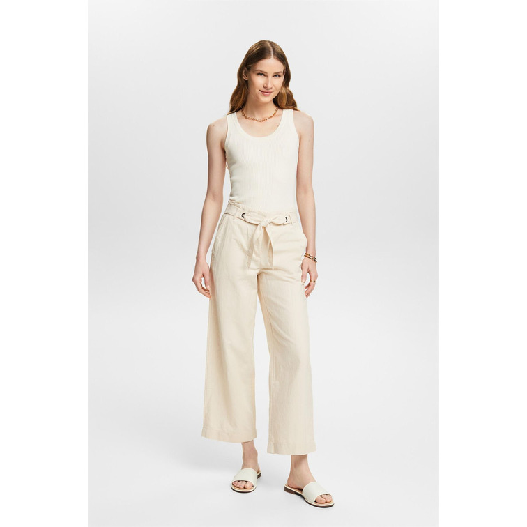 PANTALÓN CULOTTE CROP EN MEZCLA DE ALGODÓN Y LINO MUJER ESPRIT