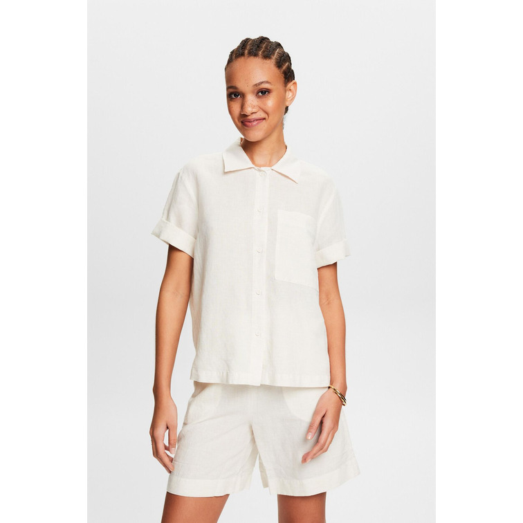 BLUSA CAMISERA DE ALGODÓN Y LINO MUJER ESPRIT