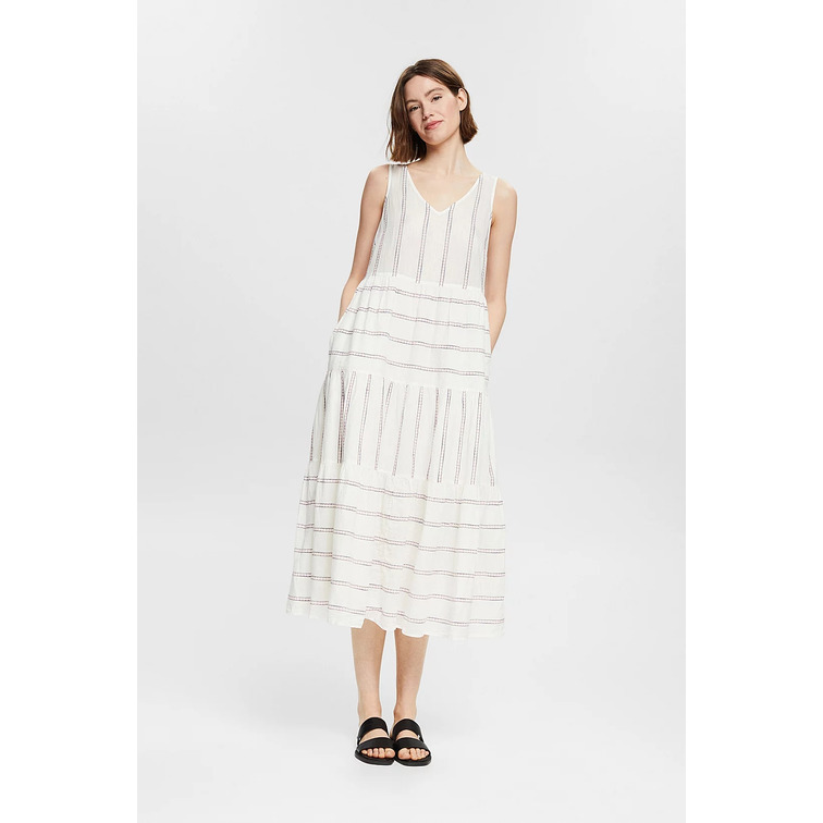 VESTIDO MIDI CON RAYAS BORDADAS MUJER ESPRIT