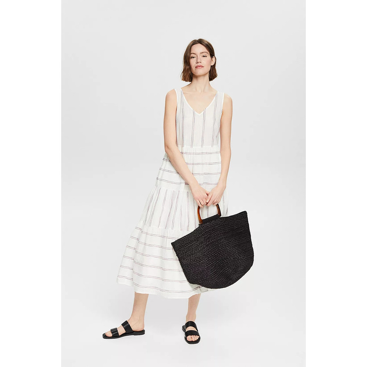 VESTIDO MIDI CON RAYAS BORDADAS MUJER ESPRIT
