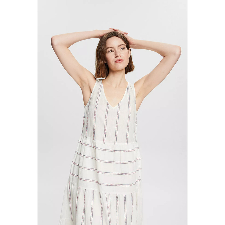 VESTIDO MIDI CON RAYAS BORDADAS MUJER ESPRIT