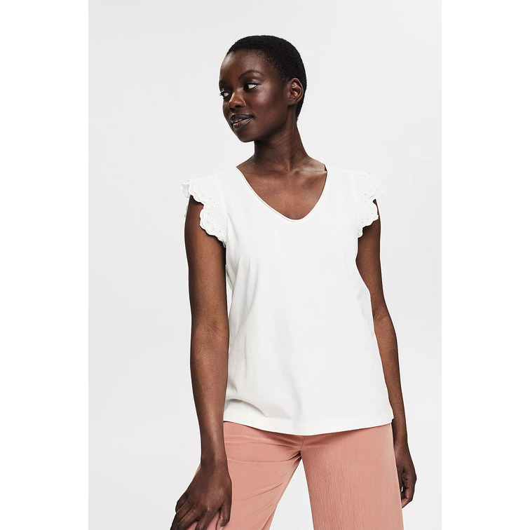 CAMISETA CON MANGAS EN ENCAJE CALADO MUJER ESPRIT