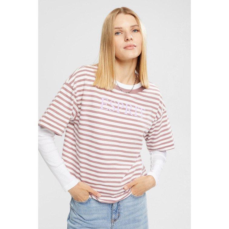 CAMISETA A RAYAS CON LOGO ESTAMPADO MUJER ESPRIT