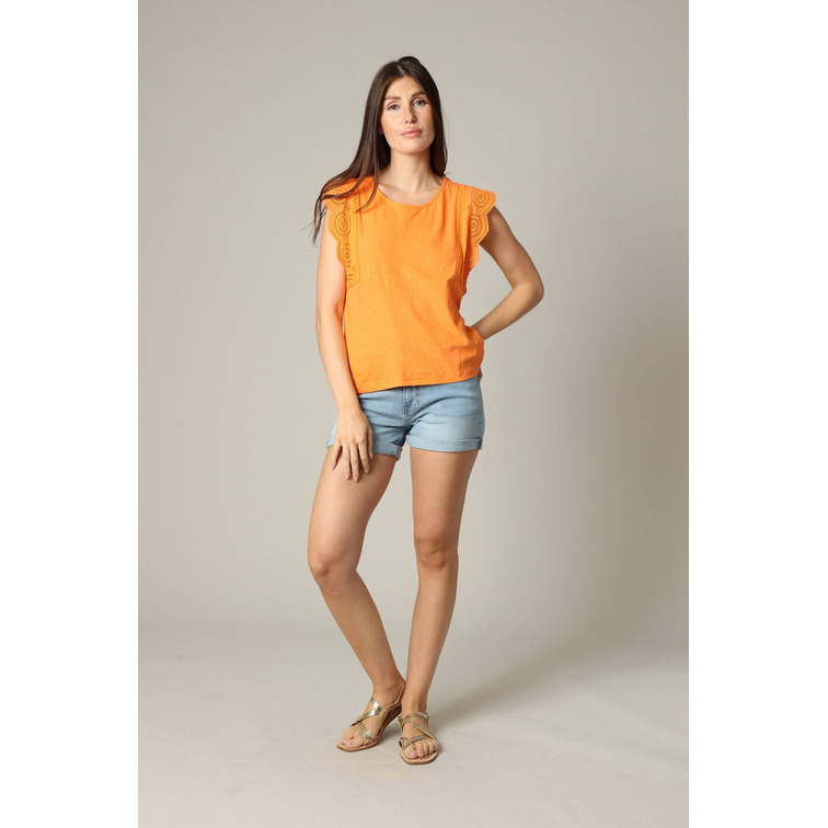 BLUSA MUJER DEELUXE CON VOLANTES CALADOS