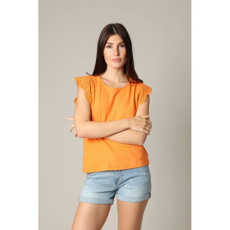BLUSA MUJER DEELUXE CON VOLANTES CALADOS