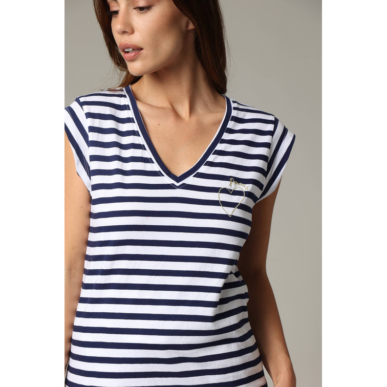 CAMISETA A RAYAS MUJER DEELUXE CORAZÓN BORDADO