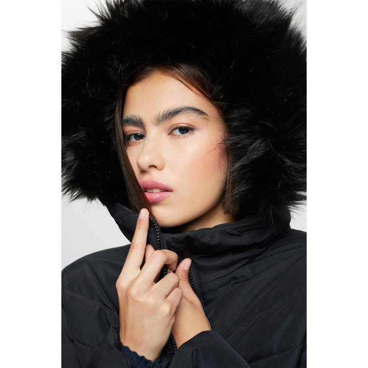 CAZADORA ACOLCHADA CON CAPUCHA DE PELO SINTÉTICO MUJER ESPRIT