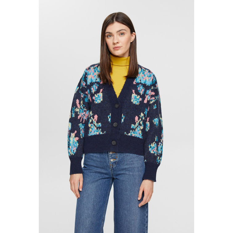 CÁRDIGAN JACQUARD EN MEZCLA DE LANA MUJER ESPRIT