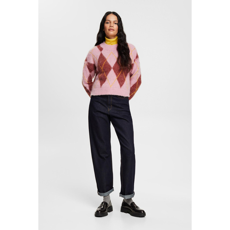 JERSEY CON DISEÑO DE ROMBOS EN MEZCLA DE LANA MUJER ESPRIT