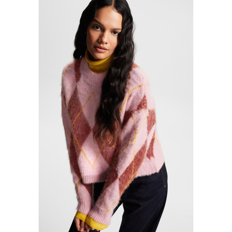 JERSEY CON DISEÑO DE ROMBOS EN MEZCLA DE LANA MUJER ESPRIT