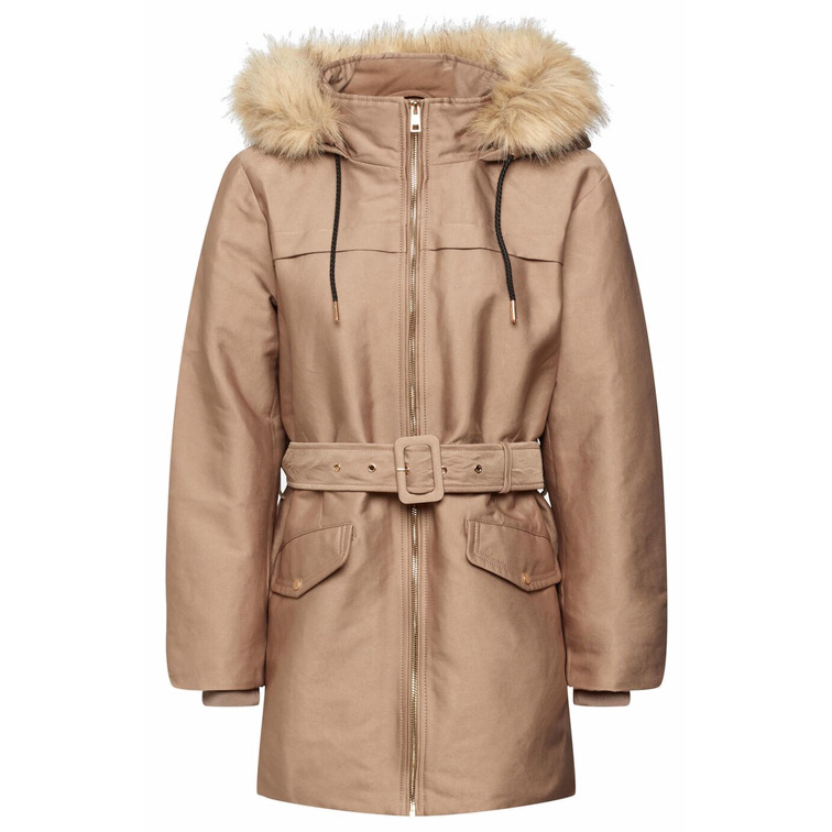 PARKA CON CAPUCHA DE PELO SINTÉTICO MUJER ESPRIT