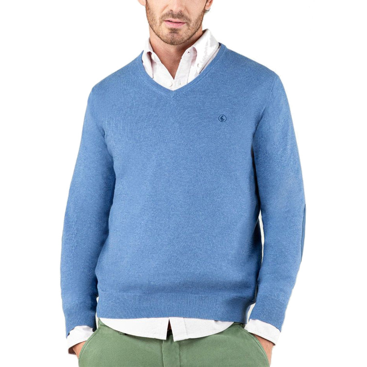 JERSEY HOMBRE EL GANSO CUELLO PICO CON CODERAS AZUL