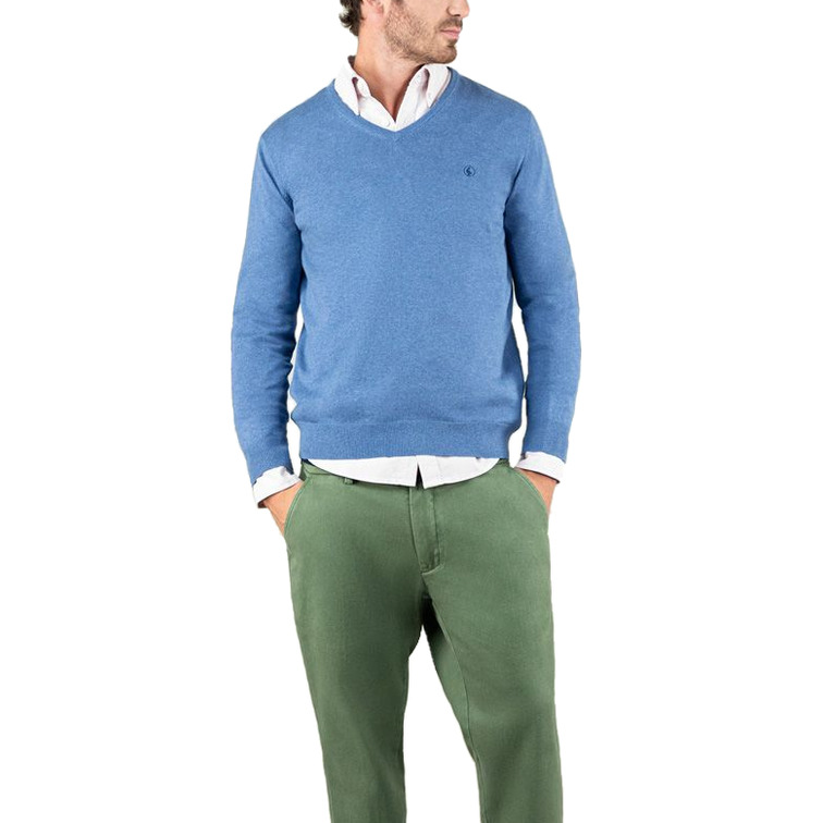 JERSEY HOMBRE EL GANSO CUELLO PICO CON CODERAS AZUL