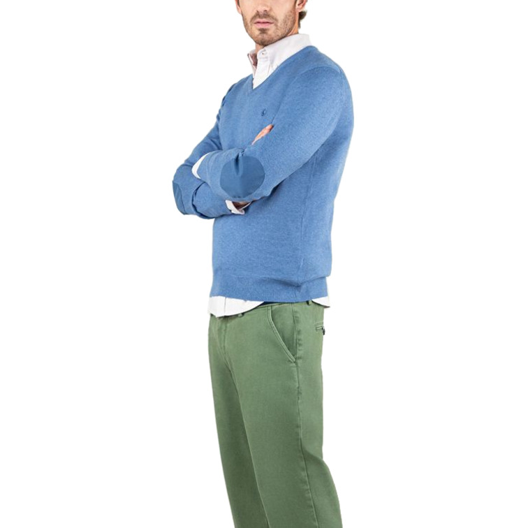JERSEY HOMBRE EL GANSO CUELLO PICO CON CODERAS AZUL