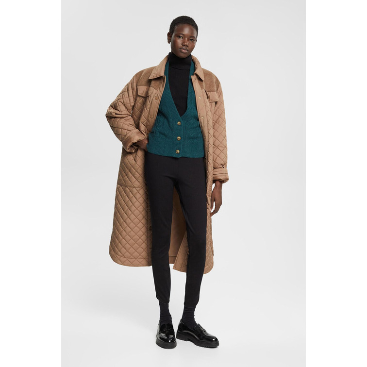 PANTALÓN DE JERSEY CON RIBETE EN POLIPIEL MUJER ESPRIT