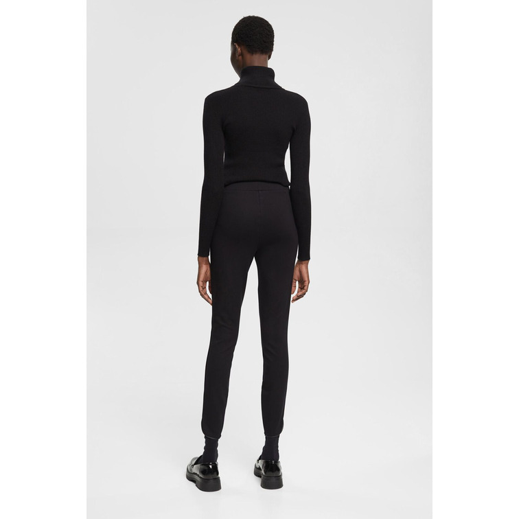 PANTALÓN DE JERSEY CON RIBETE EN POLIPIEL MUJER ESPRIT