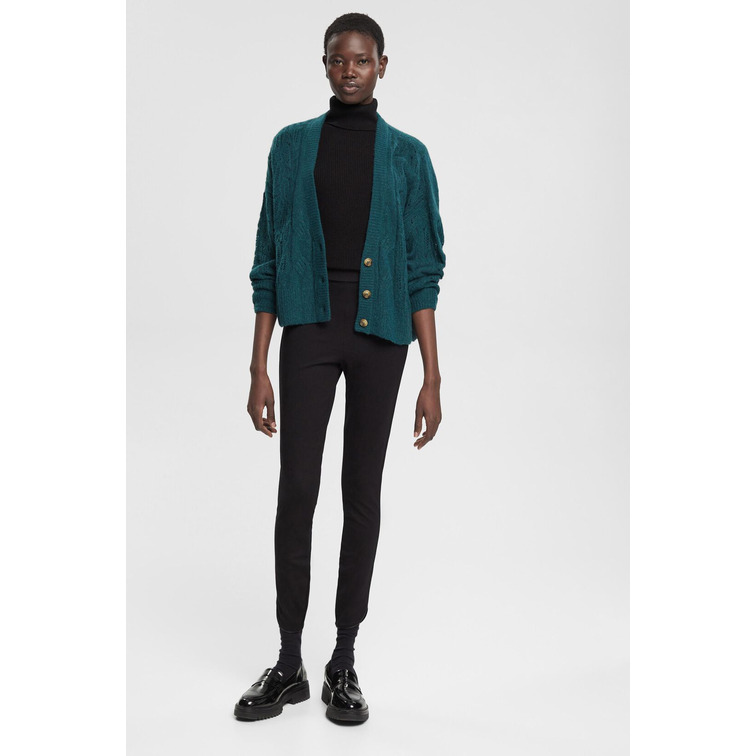 PANTALÓN DE JERSEY CON RIBETE EN POLIPIEL MUJER ESPRIT