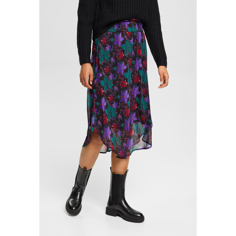 FALDA MIDI ESTAMPADA DE GASA MUJER ESPRIT