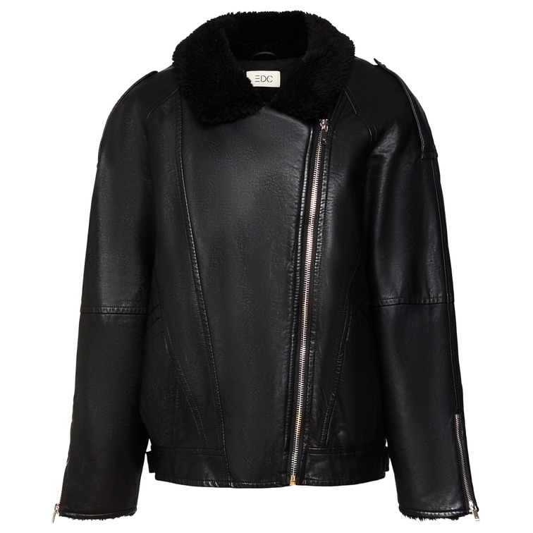CAZADORA BIKER CON PELO SINTÉTICO MUJER ESPRIT