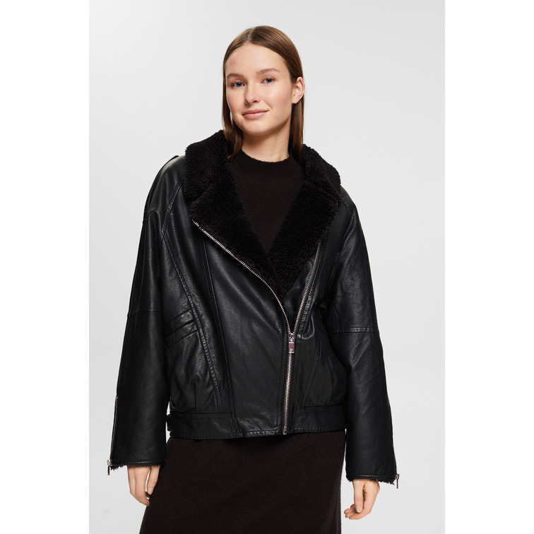 CAZADORA BIKER CON PELO SINTÉTICO MUJER ESPRIT