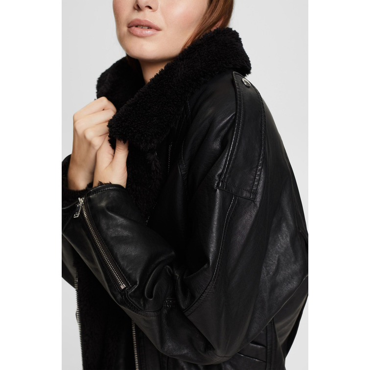 CAZADORA BIKER CON PELO SINTÉTICO MUJER ESPRIT