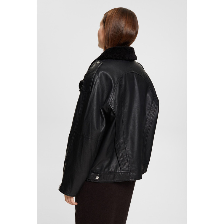 CAZADORA BIKER CON PELO SINTÉTICO MUJER ESPRIT