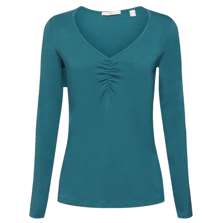 TOP DE MANGA LARGA CON CUELLO PICO Y FRUNCIDO MUJER ESPRIT