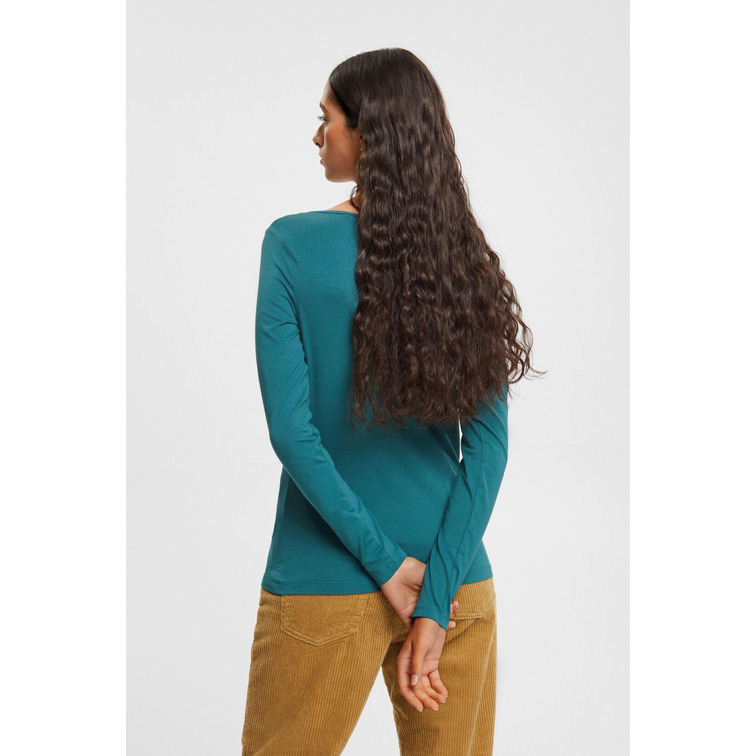 TOP DE MANGA LARGA CON CUELLO PICO Y FRUNCIDO MUJER ESPRIT