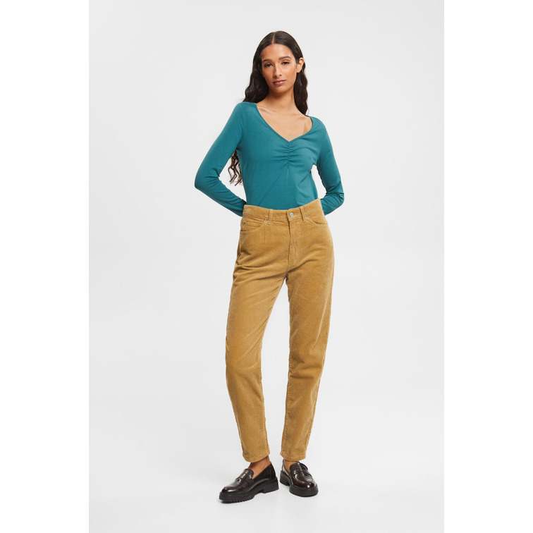 TOP DE MANGA LARGA CON CUELLO PICO Y FRUNCIDO MUJER ESPRIT