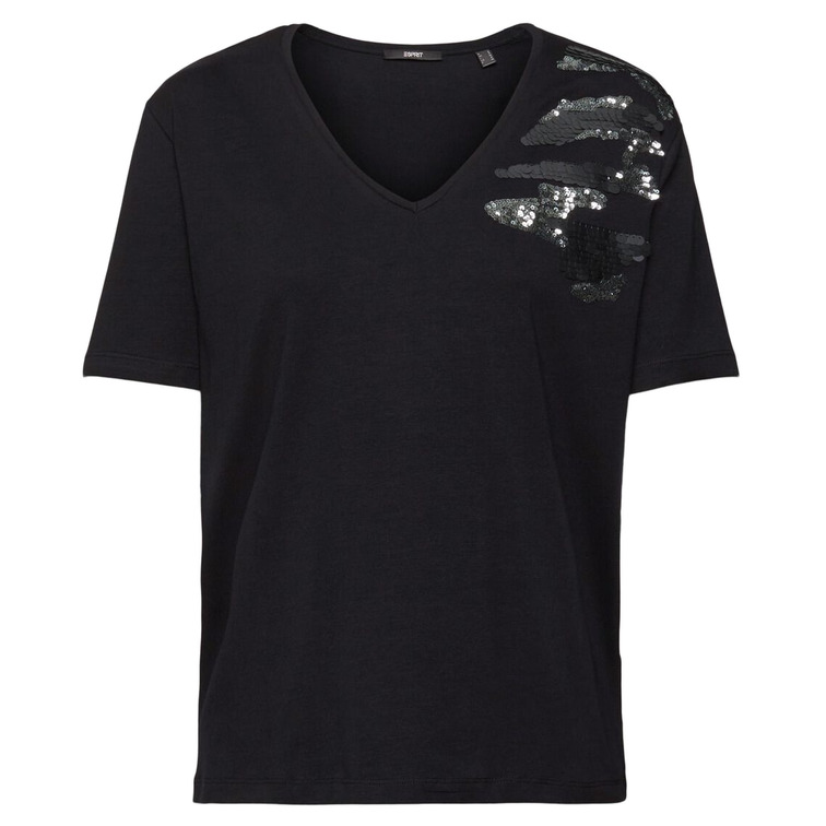 CAMISETA CON CUELLO PICO Y LENTEJUELAS MUJER ESPRIT