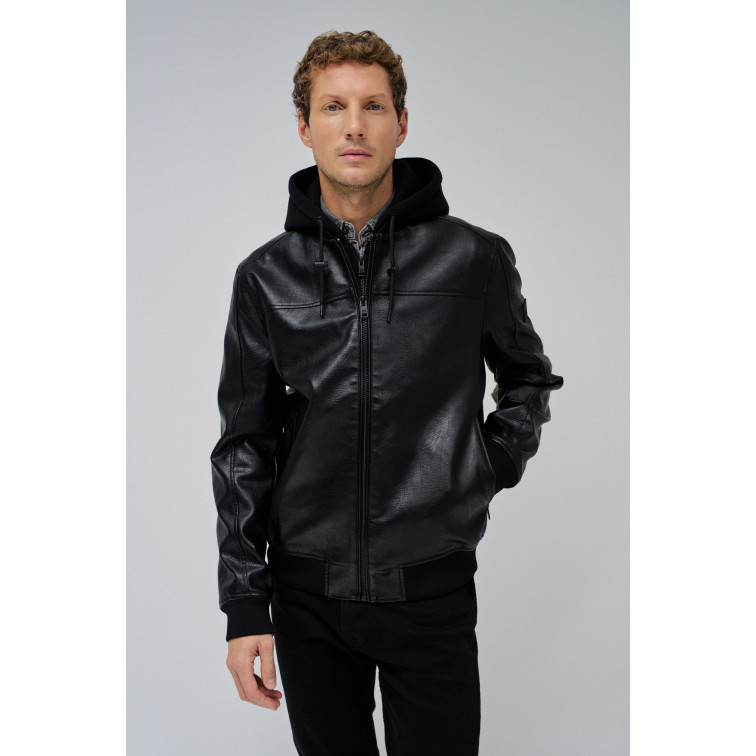 CAZADORA HOMBRE  SALSA JEANS HOODED FAKE LEATHER BOMBER JAC