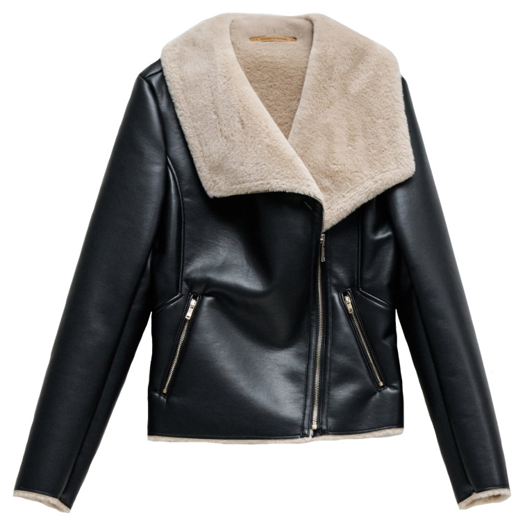 ABRIGO MUJER  SALSA JEANS PU JACKET WITH FAUX FUR COLLAR
