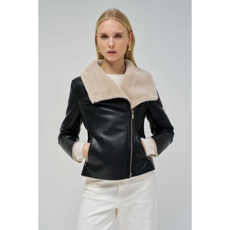 ABRIGO MUJER  SALSA JEANS PU JACKET WITH FAUX FUR COLLAR