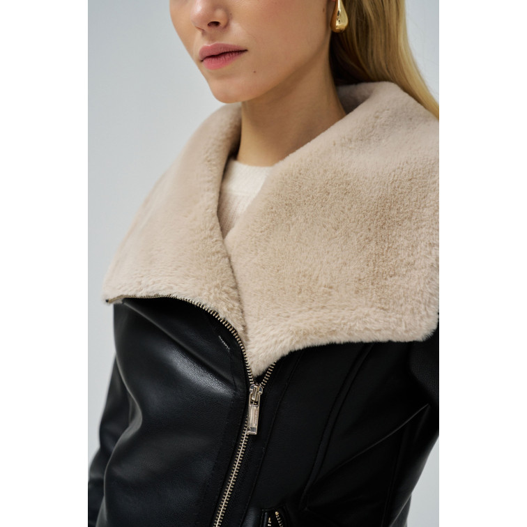 ABRIGO MUJER  SALSA JEANS PU JACKET WITH FAUX FUR COLLAR