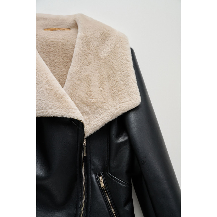 ABRIGO MUJER  SALSA JEANS PU JACKET WITH FAUX FUR COLLAR