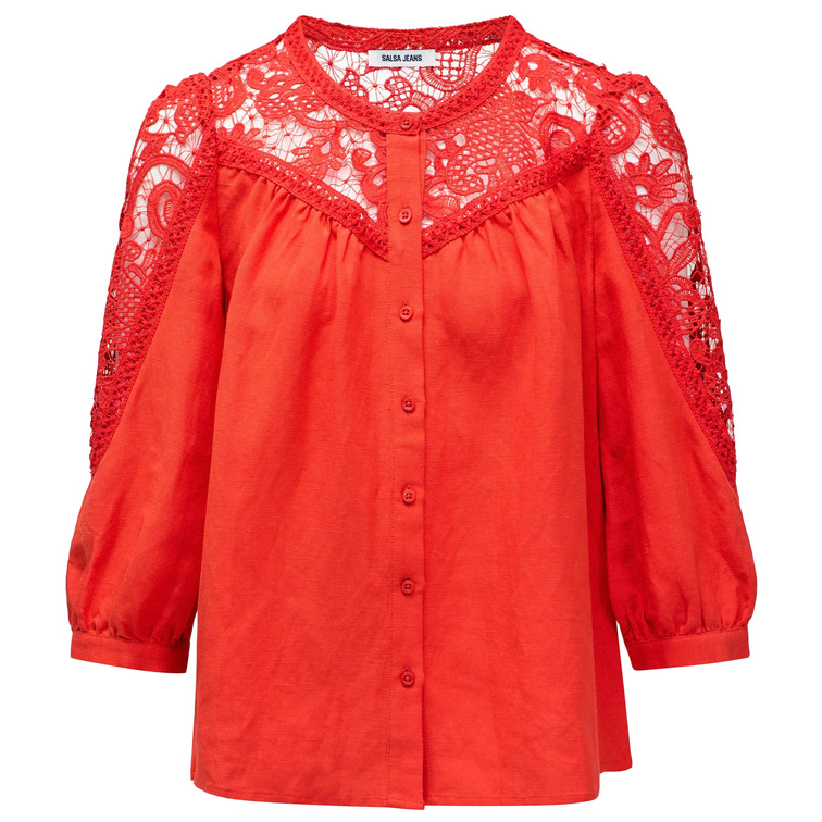 CAMISA MUJER  SALSA JEANS LINEN SHIRT WITH LACE AND RIBB