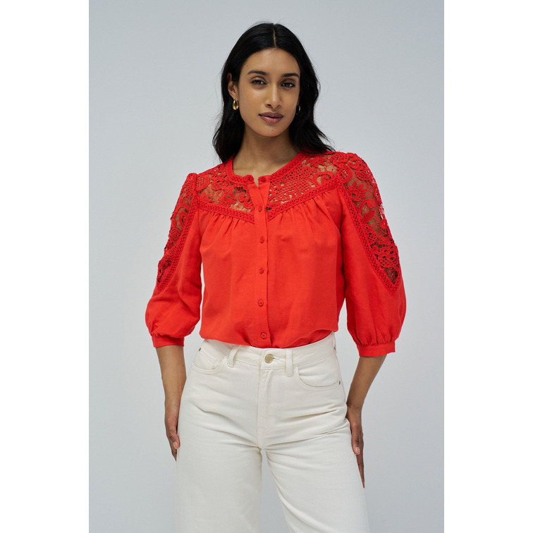 CAMISA MUJER  SALSA JEANS LINEN SHIRT WITH LACE AND RIBB