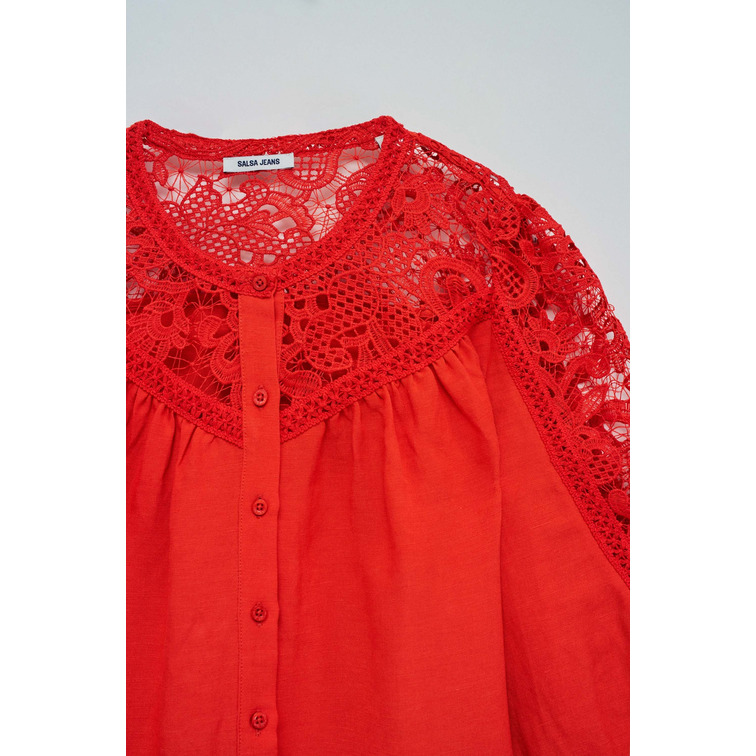CAMISA MUJER  SALSA JEANS LINEN SHIRT WITH LACE AND RIBB